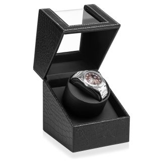 Efaithtek Automatic Single Watch Winder in Black Crocodile Pattern Leather