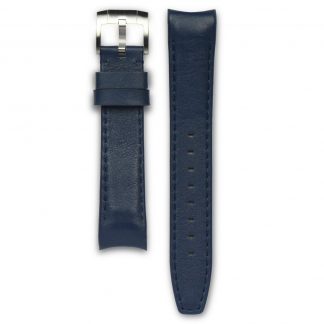 Everest Curved End Leather Strap Tang Buckle for Rolex Sports Models Blue