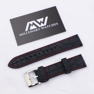 Black Rubber Alligator Embossed Red Stitching Strap 20mm